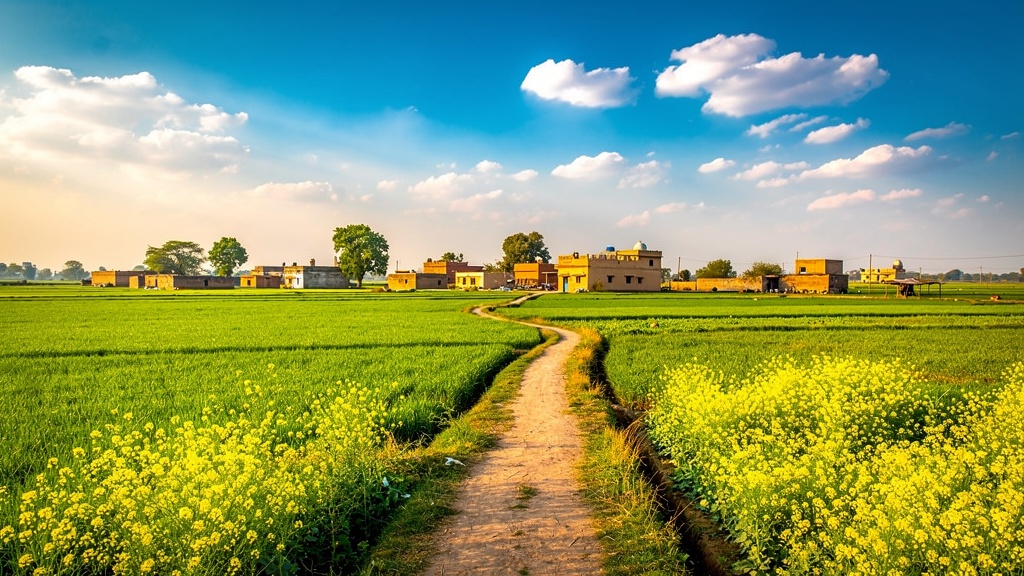 Punjab countryside near Faridkot with lush green fields